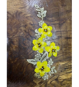 30X14 CM SARI ÇİÇEKLİ TAŞLI BONCUKLU KABARTMA ARMA DİKİŞ APLİKE