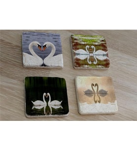 Kuğular Doğal Taş Bardak Altlığı 4'lü set - Natural Stone Coasters