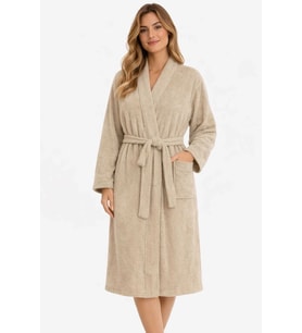 Kimono Yaka Unisex Pamuklu Tek Kişilik Bornoz Bej