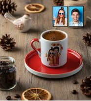 Kişiye Özel Karikatürlü Sarı Kırmızı Taraftar Sevgiliye Hediye Türk Kahvesi Fincanı Sevgililer Günü Hediyesi