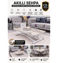 Akıllı Sehpa Mdf Beyaz Mermer Desen Oval Köşe