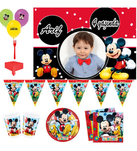 Afiş Hediyeli Mickey Mouse Doğum Günü Süsleri, Fotoğraflı Parti Seti  8 Kişilik Parti malzemeleri-