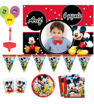 Afiş Hediyeli Mickey Mouse Doğum Günü Süsleri, Fotoğraflı Parti Seti  8 Kişilik Parti malzemeleri-