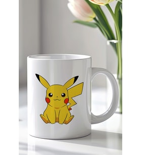 Pokemon Pikachu Tasarımlı 330ml Baskılı Beyaz Seramik Kupa Bardak