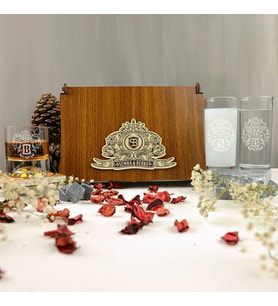 Arma Tasarımlı Kişiye Özel Rakı ve Taşlı Viski Kadehi Seti