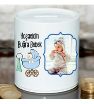 Yeni Doğan Hediyesi İsim ve Fotoğraflı Hoş Geldin Erkek Bebek Kumbarası