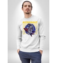 Roket Ata Binen Astronot Erkek Kadın Unisex Dijital Baskılı Beyaz Sweatshirt