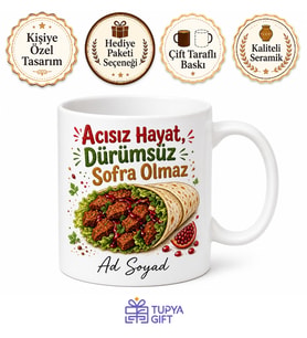 Çiğ Köfte Dürüm Temalı Baskılı Kupa Bardak Komik Hediye Mug