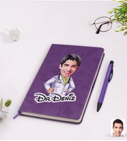 BK Gift Kişiye Özel Erkek Doktor Karikatürlü Mor Termo Deri Defter Kalem Seti Model 1