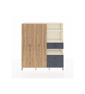 Hyperion Dolap 12 Raflı 4 Çekmeceli Tek Askılı 220x44x243 Aytaşı-Çam/Antrasit