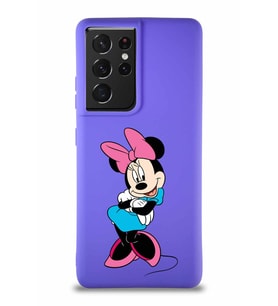Samsung Galaxy S21 Ultra Soft Premier Kapak Minnie Mouse-D Tasarımlı Silikon Kılıf - Mor (Şeffaf)