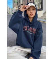 Unisex Teamed Baskılı Oversize Sweatshirt (Lacivert)