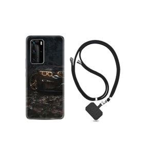 Huawei P40 Pro Kılıf Silikon Desen Boyun Askılı Black Car 1768