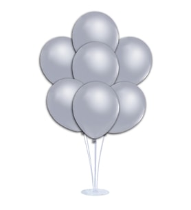 Balon Standlı, 7 Adet - Metalik Gümüş Balon (STD)