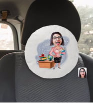 BK Gift Kişiye Özel Kadın Öğretmen Karikatürlü Yuvarlak Araç Koltuk Yastığı-5