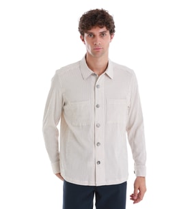 Bej Klasik Fit Çizgili Uzun Kollu Overshirt Gömlek Ceket