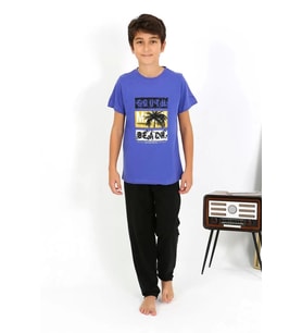 Erkek Çocuk Kısa Kol Penye Pijama Takım Saks