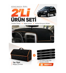 e-biz SSANGYONG KYRON (2005-2012) Uyumlu Torpido Örtüsü + Tay Tüyü Çanta - Siyah-Kahverengi - SS001