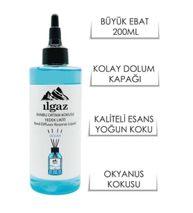 Okyanus Esintisi Yedek Likit Şişe Oda Kokusu 200 Ml Kalıcı  Ferah Bambu Çubuklu 