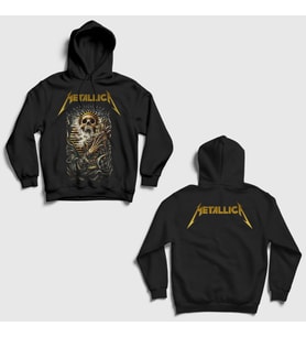 Presmono Unisex Siyah Skull Tutankhamun Metallica Sırt Baskılı Kapüşonlu Sweatshirt 517767tt