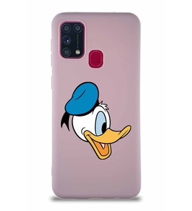 Samsung Galaxy M31 Soft Premier Kapak Donald Duck-F Tasarımlı Silikon Kılıf - Pudra (Şeffaf)