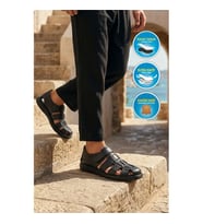 Ayakmod 8520 M Siyah Hakiki Deri Erkek Sandalet