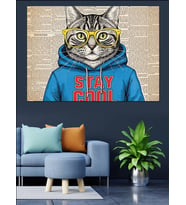 Gözlüklü Cool Kedi İllüstrasyon Tablo Dekoratif Kanvas - Mdf Ahşap Tablo