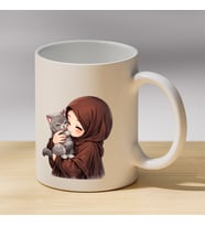 Kedili Tesettürlü Kadın Baskılı Porselen Kupa - Kedi Ve Tesettür Severlere Hediye Kahve Kupası