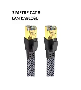 Cat 8 LAN Kablosu –Ethernet Kablosu Örgü Kaplama, Yüksek Hızlı (3 METRE)