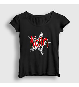 Presmono Kadın Siyah Star Müzik Metal Korn T-Shirt 514009tt