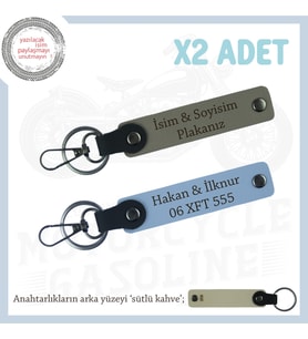 Araç Sahiplerine Özel Hediye, İsim ve Plaka Yazılı Deri Anahtarlık Set x2'li, Kül Gri-Gök Mavi-SK (Çok Renkli)