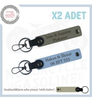 Araç Sahiplerine Özel Hediye, İsim ve Plaka Yazılı Deri Anahtarlık Set x2'li, Kül Gri-Gök Mavi-SK (Çok Renkli)