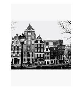 Amsterdam, Hollanda - Siyah Beyaz Tablo Ahşap Poster Dekoratif