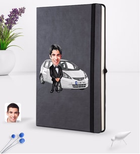BK Gift Kişiye Özel Plakalı Erkek Honda Jazz Karikatürlü Siyah Termo Deri Defter 16x24cm Model 1