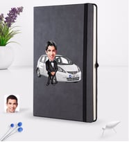 BK Gift Kişiye Özel Plakalı Erkek Honda Jazz Karikatürlü Siyah Termo Deri Defter 16x24cm Model 1