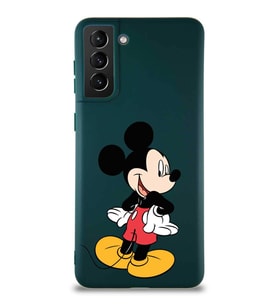 Samsung Galaxy S21 Plus Soft Premier Kapak Mickey Mouse-D Tasarımlı Silikon Kılıf - Yeşil (Şeffaf)