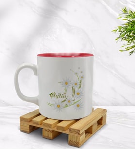 BK Gift Kişiye Özel Papatya Temalı İçi Kırmızı Renkli Kupa Bardak Model 1