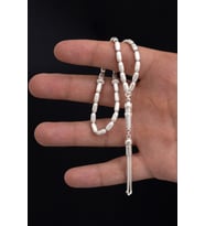 Gümüş Tespih Arpa Kesim Çizgili Orta Boy 18,5gr