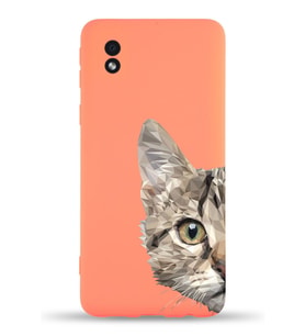 Samsung Galaxy A01 Core Uyumlu Lansman Kılıf Catface Tasarımlı İçi Kadife Kapak-Turuncu (Şeffaf)