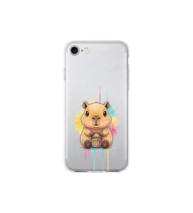 iPhone 8 ile Uyumlu Splash Kapibara Tasarımlı Şeffaf Silikon Kılıf