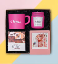 Kişiye Özel Çay & Nescafe Fincanı, Fotoğraf Çerçevesi, Kokulu Mum, Dünya Kahvesi - Farklı Renk Seçenekli (Pembe)