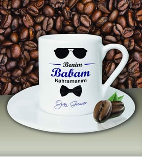 Kişiye Özel Benim Babam Kahramanım Tasarımlı Beyaz Kahve Fincanı