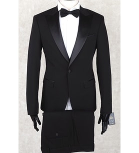 Jan Carlucci Slim Fit Saten Sivri Yaka-Çift Yırtmaç Siyah Drop 6 Damatlık Smokin - Full Set Yelek, Gömlek, Papyon