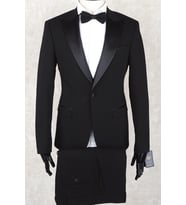 Jan Carlucci Slim Fit Saten Sivri Yaka-Çift Yırtmaç Siyah Drop 6 Damatlık Smokin - Full Set Yelek, Gömlek, Papyon