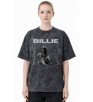 Billie Eilish Şarkıcı Baskılı Unisex Oversize Eskitme Yıkamalı Tişört