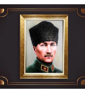 Altın Varaklı Çerçeveli Paspartulu Atatürk Tablo z4658 (Gold)