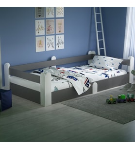 Montessori Karyola Beyaz-Antrasit 90x190 Yatak Uyumlu Oval Kesim Çocuk Yatağı Tlp-302