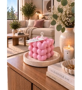 Mumelia Kalp Küplü Bubble – Doğal Soya Blok Dekoratif Mum - Pembe