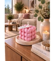 Mumelia Kalp Küplü Bubble – Doğal Soya Blok Dekoratif Mum - Pembe
