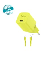 ttec SmartCharger GAN 45W AVS PD Seyahat Hızlı Şarj Aleti + USB-C - USB-C 3A Kablo Neon